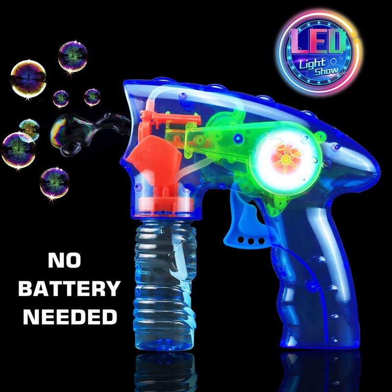 Laxdacee 6 Pcs Bubble Gun Shooter LED Light up(no Batteries Needed), Wind up Operated Bubbles Blaster Blower with Bottle Solutions, Bubble Blowing Toy kit for Kid Boy and Girl Outdoor Summer Game Party Favor - Image 3